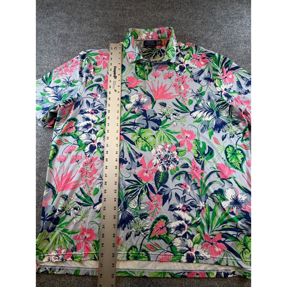 Polo Ralph Lauren Performance Mens XXL Tropical Floral Golf Polo Shirt Grey Pink - Picture 3 of 5